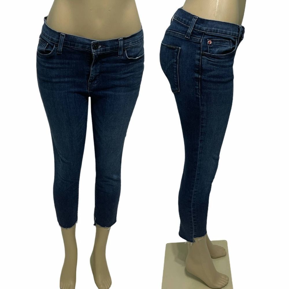 Hudson‎ Nico Super Skinny Jeans Mid Rise Ankle Distressed Raw Hem Dark Wash 28